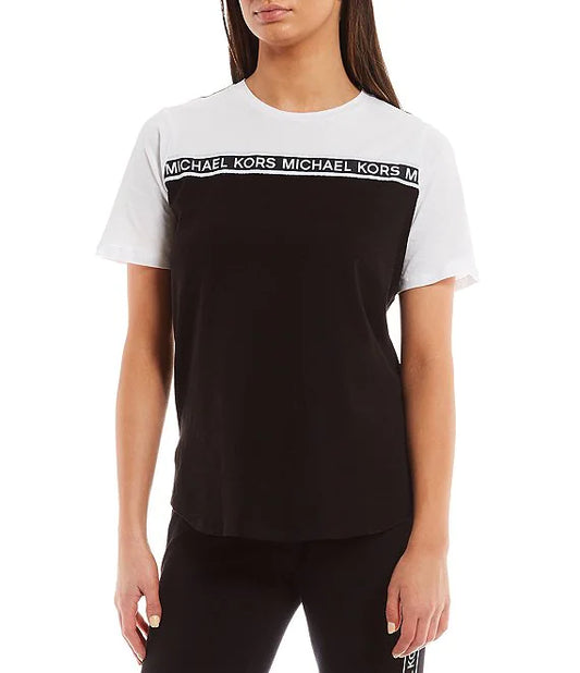 Michael Kors-F-Bio Cotton Cotton Round Neck T-Shirt with MK Strip