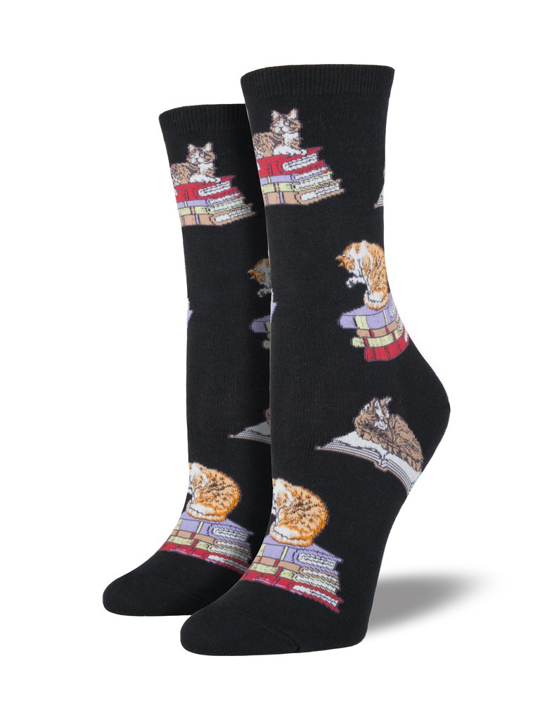 SOCKSMITH-F-CHAUSSETTES CATS ON BOOKS-BLACK