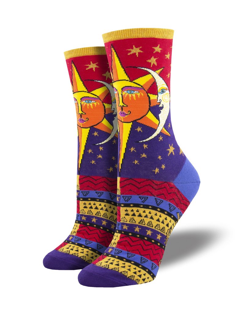 SOCKSMITH-F-CHAUSSETTES SUN AND MOON-ROUGE